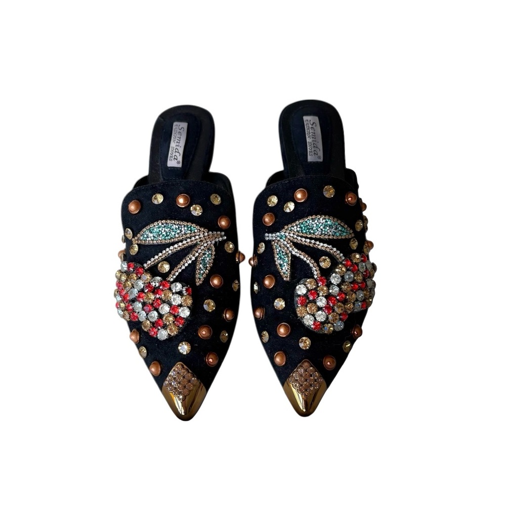 RETRO 1920s Art Nouveau Inspired Velvet Jeweled Slippers